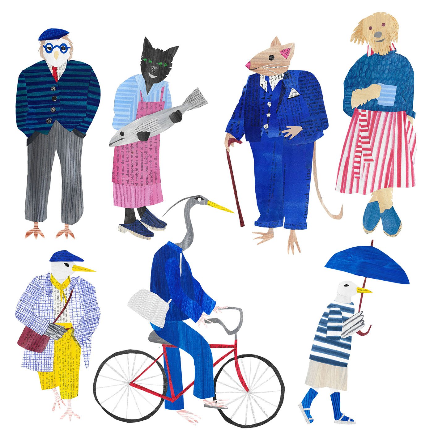 collage children's book anthropomorphic characters 
