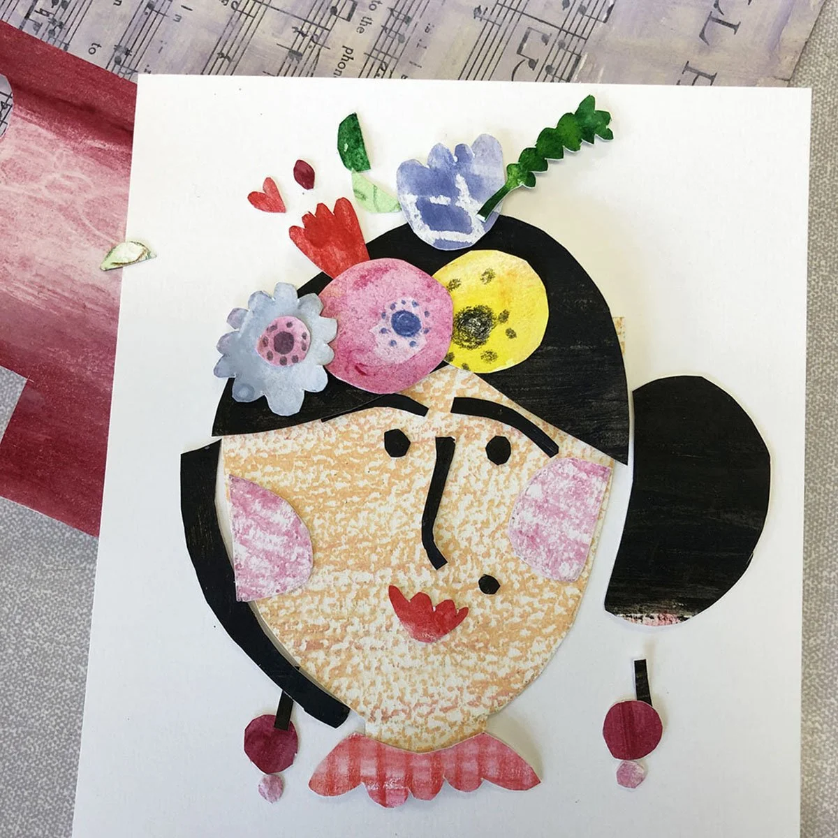 Freida Kahlo collage created at collage workshop
