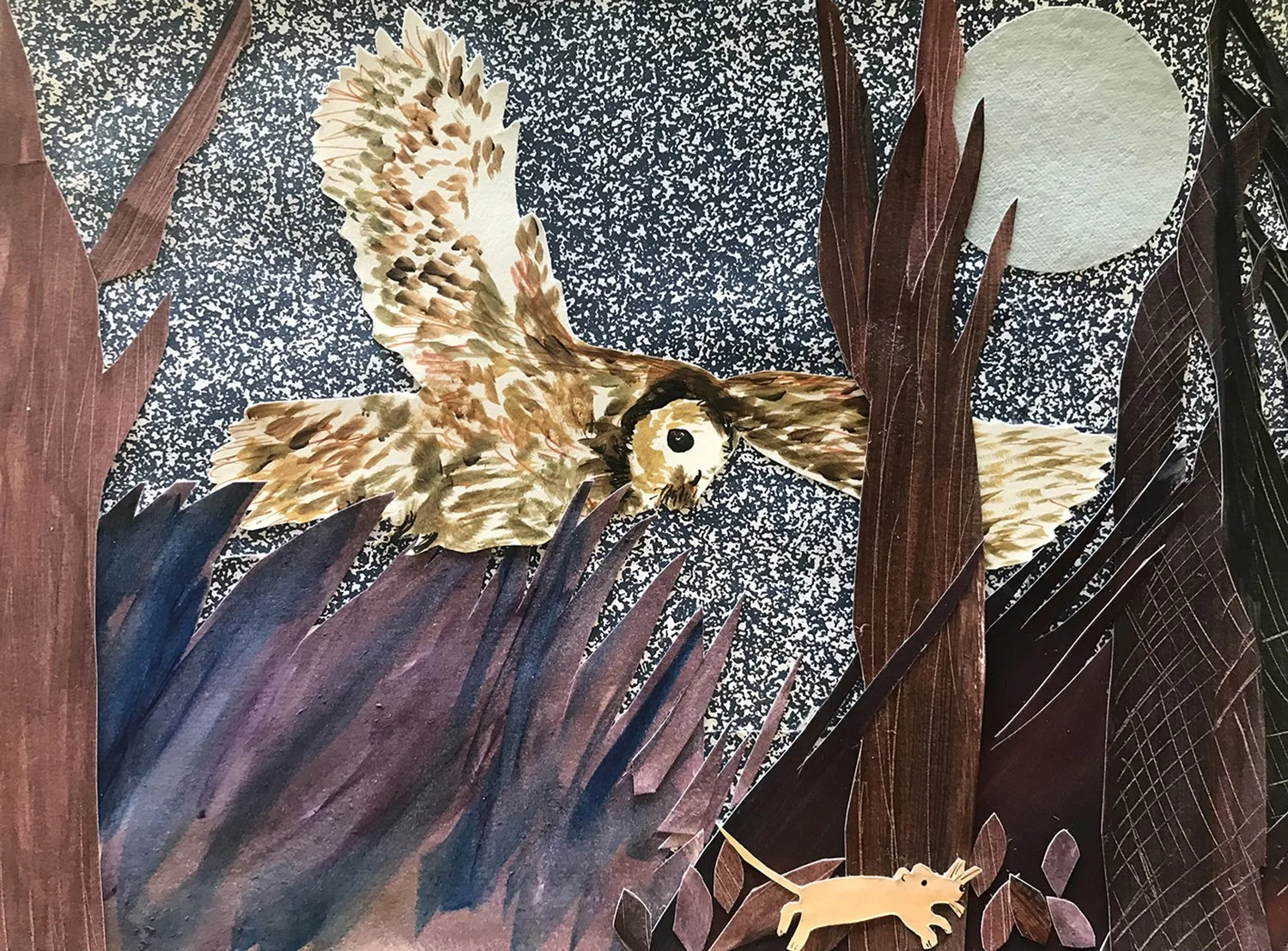 owl & mouse collage created at collage workshop