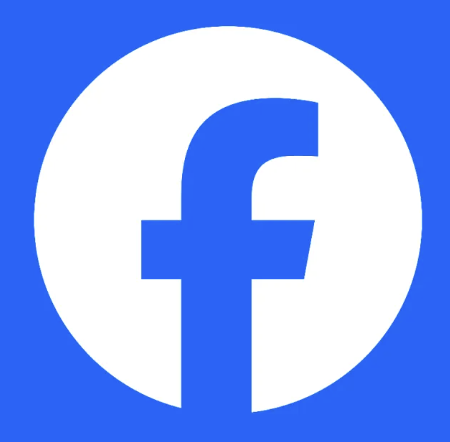 Facebook logo with a white lowercase 'f' inside a white circle on a blue background.