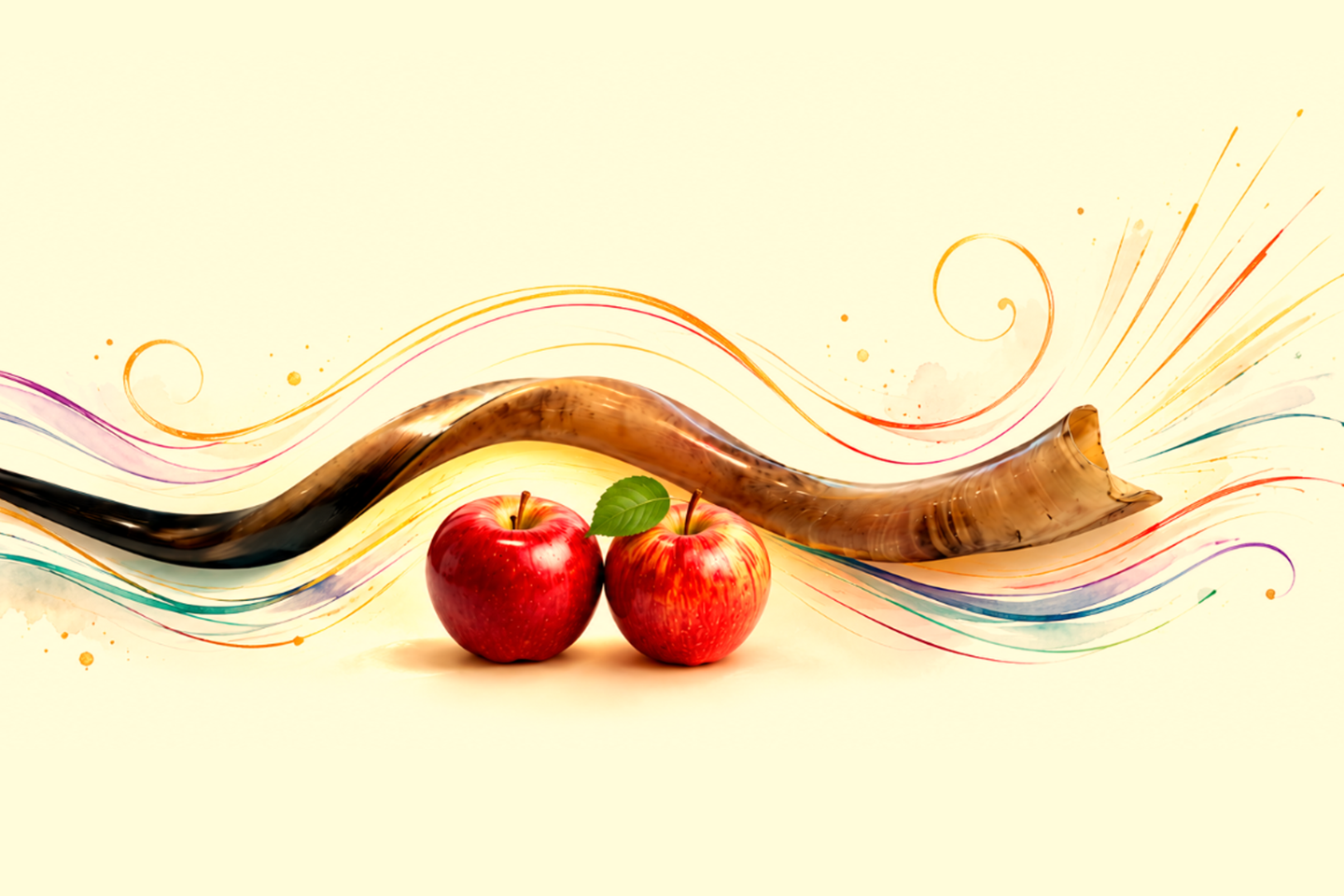 Joyful apples and shofar for the Jewish high holidays.