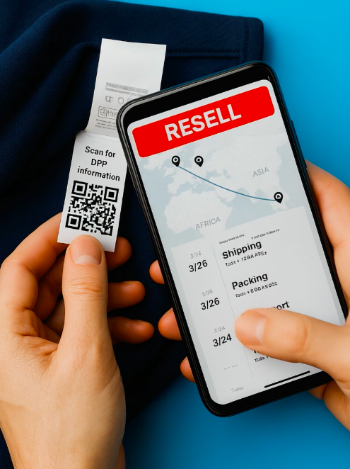  The QR code directs the user to a detailed digital page containing all the product's information, such as materials, origin,  design details and photos.  