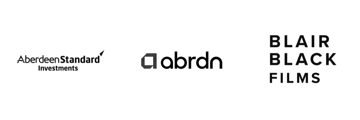Black logos for Aberdeen Standard Investments, abrdn and Blair Black Films on a white background.