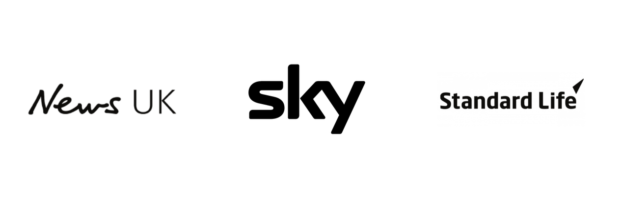 Black logos for News UK, Sky, and Standard Life on a white background.