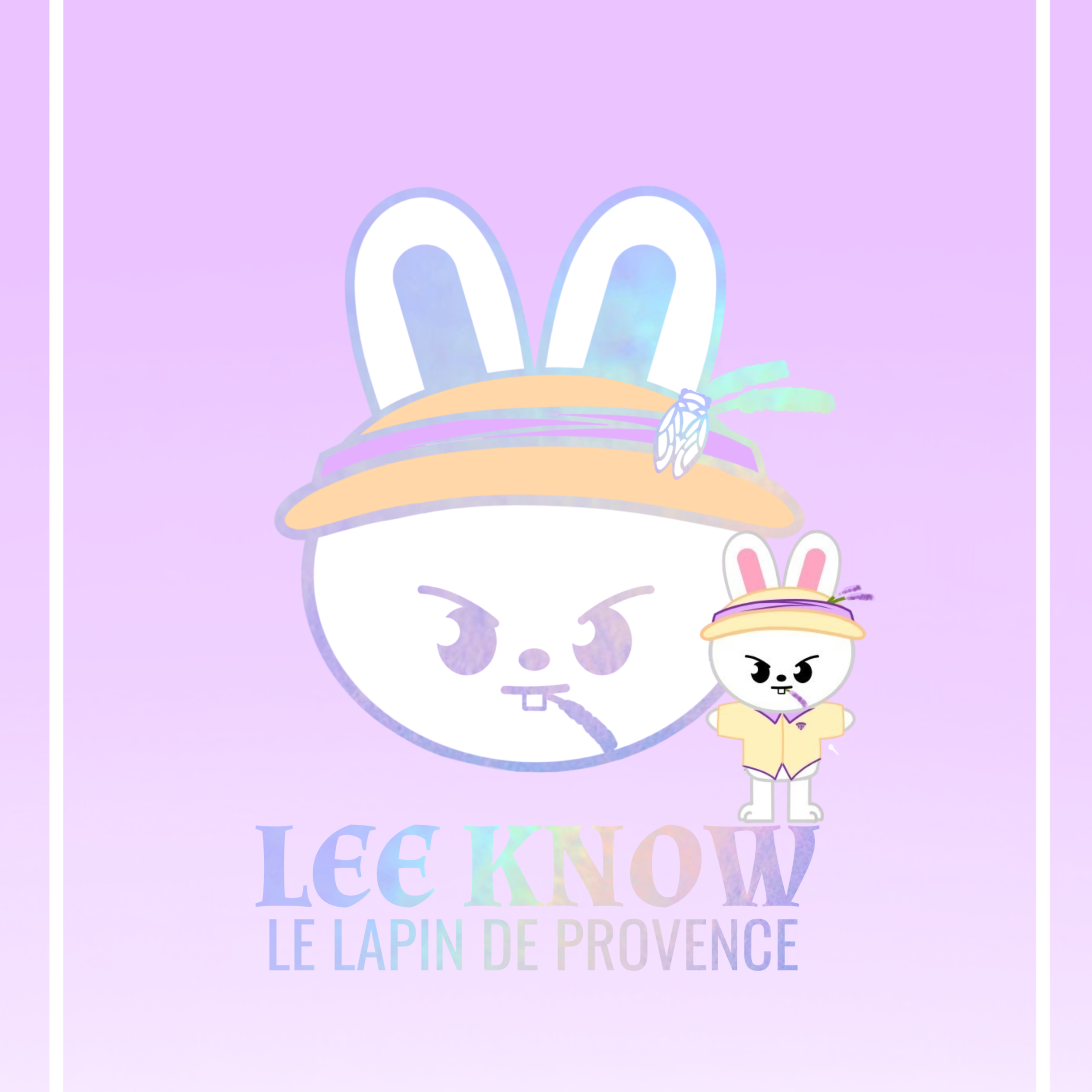 Logo illustrant un lapin blanc avec une tête large portant une casquette, avec des yeux menaçants, et le texte "LEE KNOW LE LAPIN DE PROVENCE" en bas.