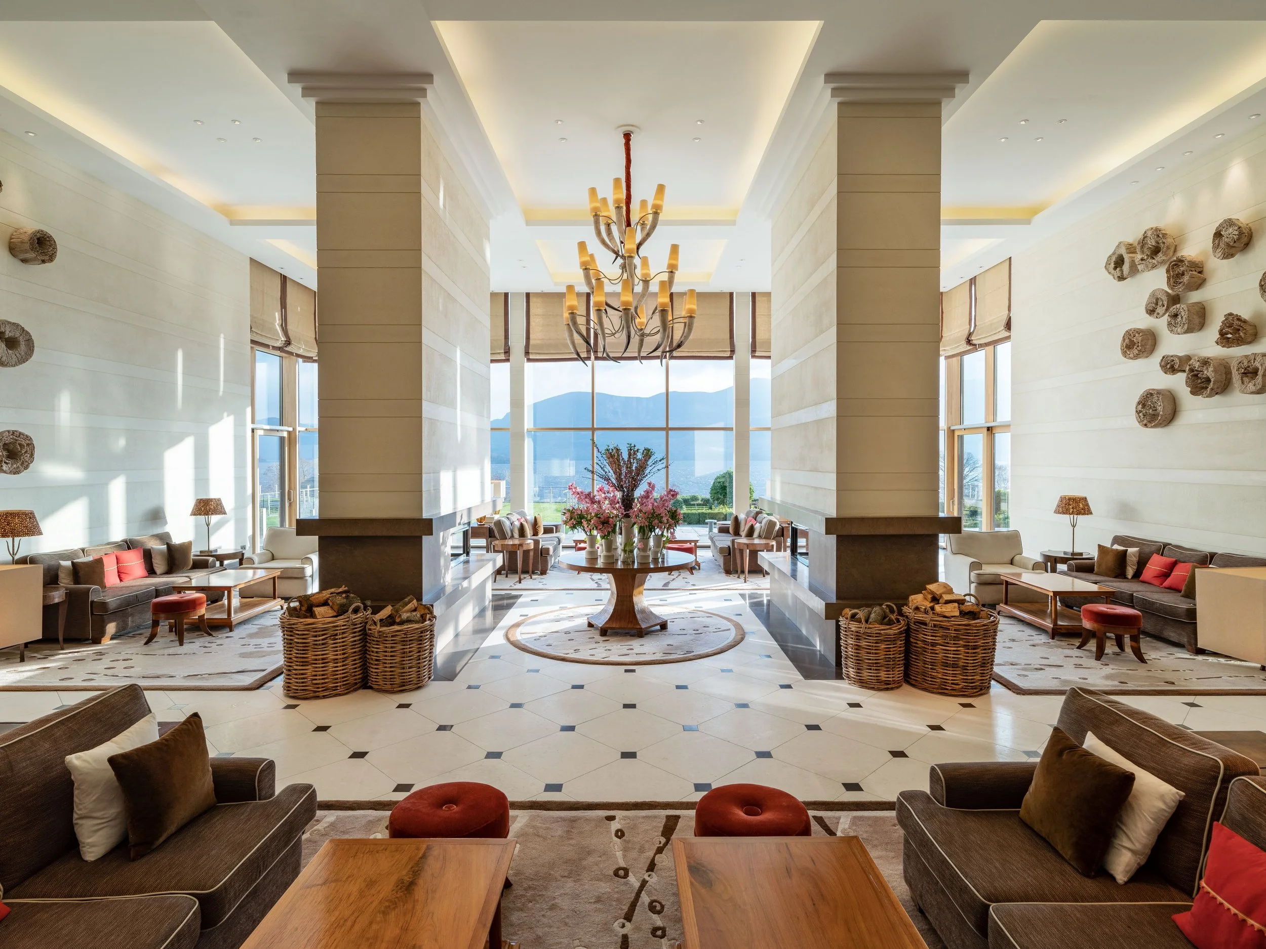 Chic lobby entrance, france, mountains, marble