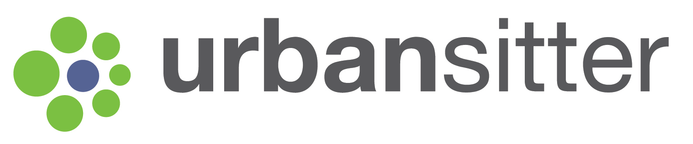 UrbanSitter logo with stylized green and purple circles forming a cluster to the left of the black text 'UrbanSitter' on a transparent background.
