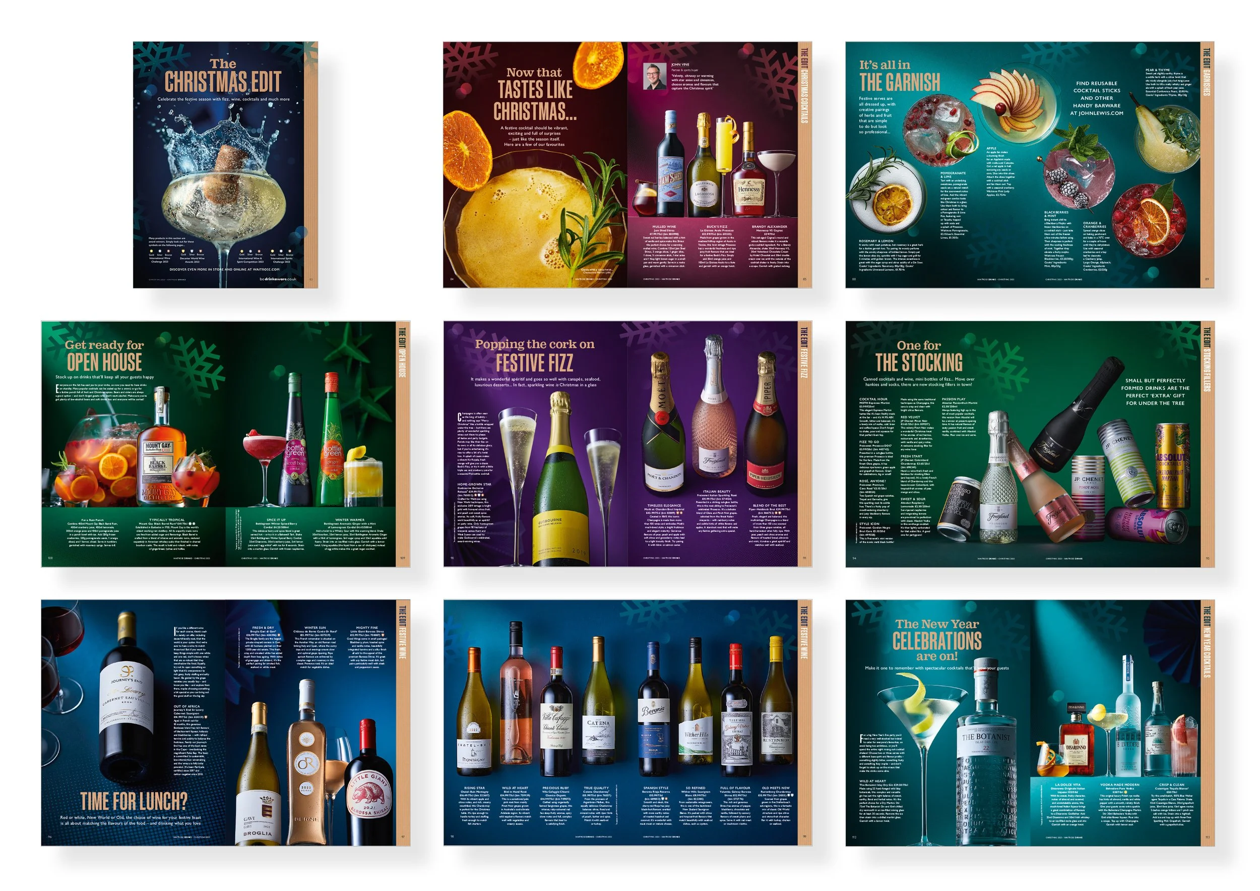 Layout & shoot art direction for the sponsored advertorial section of Waitrose Drinks magazine christmas