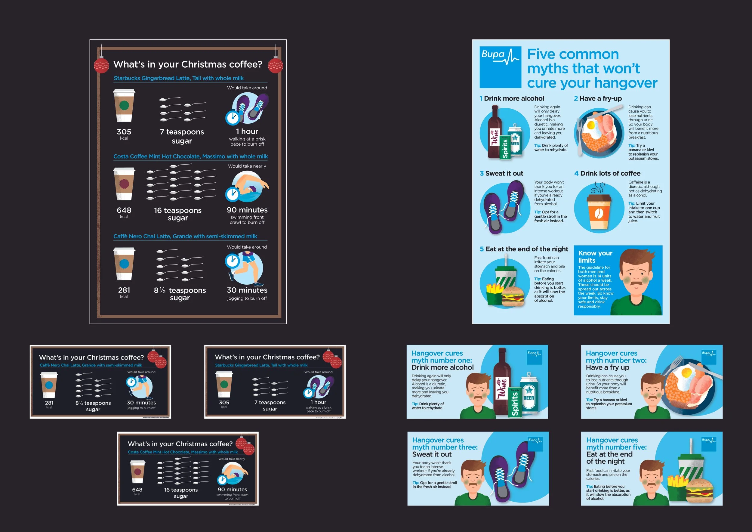 Designs for Bupa - digital & print infographics