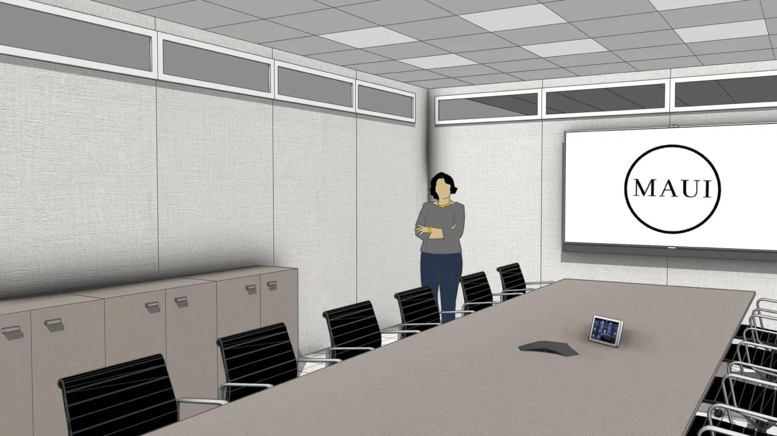 Render Progettazione Sala Conference Vista Fronte