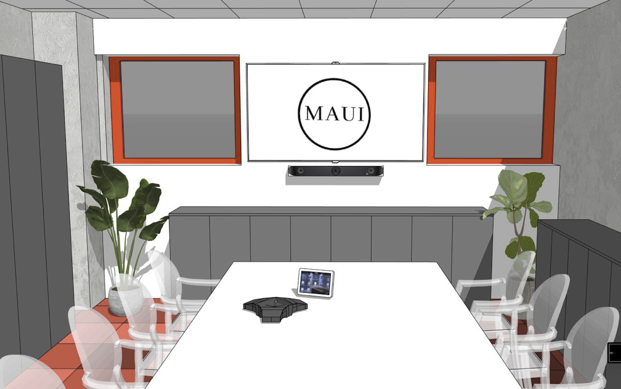 Render definitivo sala riunioni vista fronte