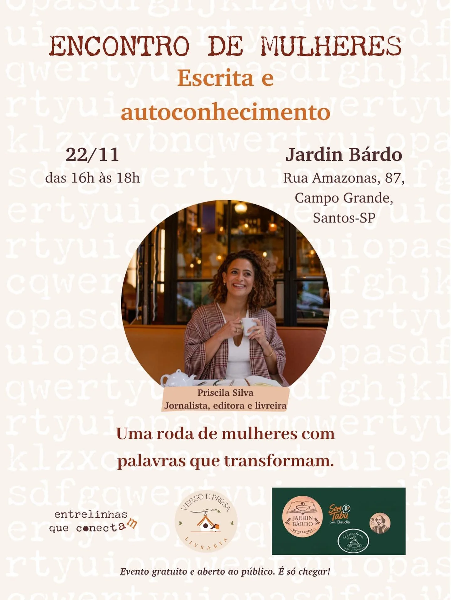 Tem coisa bonita acontecendo por aqui, para celebrar algo que transforma: a for&ccedil;a dos encontros. Quando mulheres se escutam, uma luz dentro de n&oacute;s ganha vida. A escrita vira ponte, respiro e descoberta. 

Este encontro &eacute; um convi