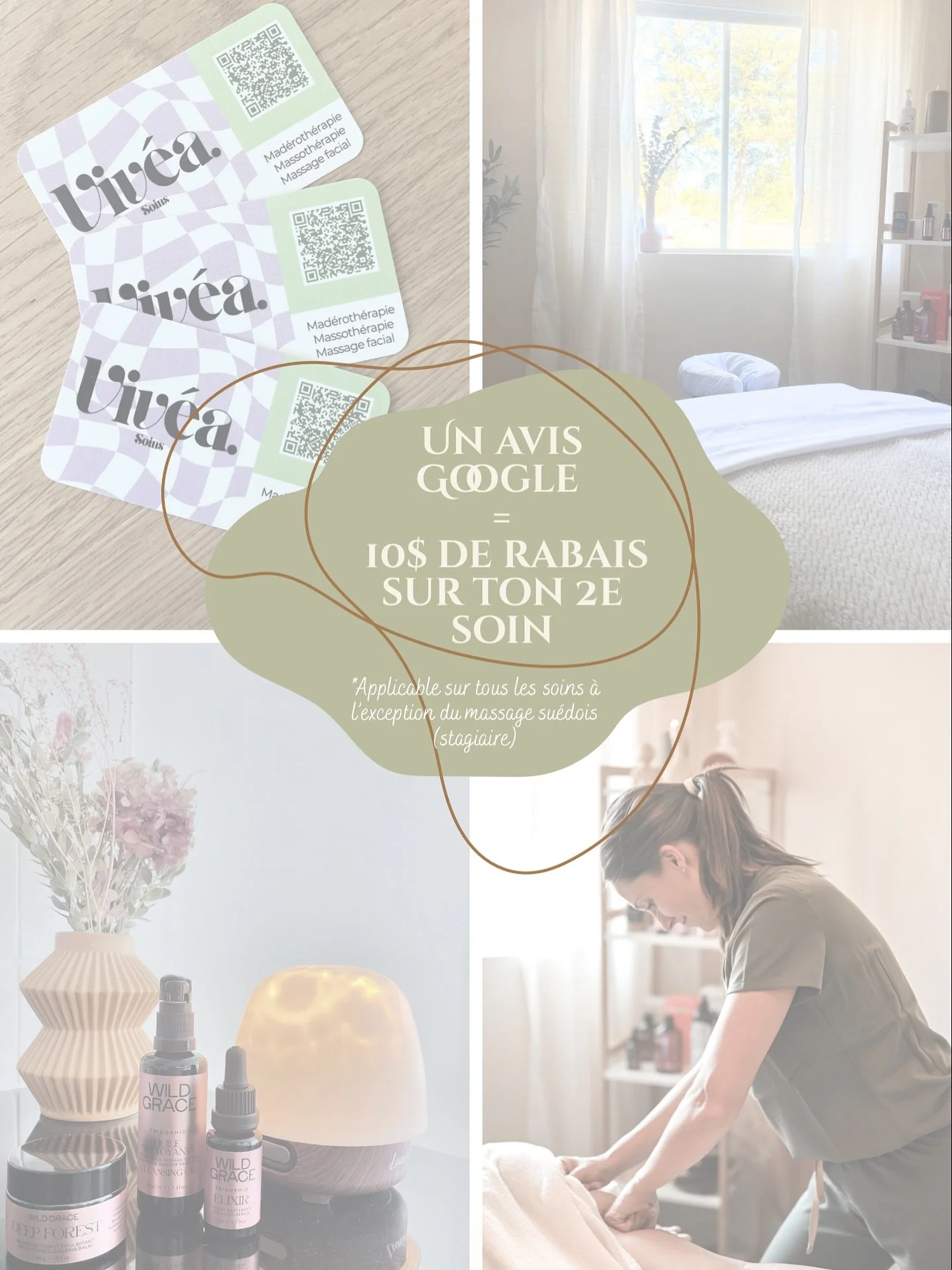 ✨ Obtiens 10 $ de rabais sur ton 2e soin lorsque tu laisses un avis Google pour Viv&eacute;a Soins 💆🏽&zwj;♀️

Ton avis m&rsquo;aide &eacute;norm&eacute;ment &agrave; faire d&eacute;couvrir mes soins &mdash; merci pour ton soutien! 💜

***Applicable