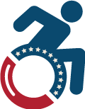 Graphic of a running figure with a stylized number 61 decorated with stars and stripes in red, white, and blue colors.