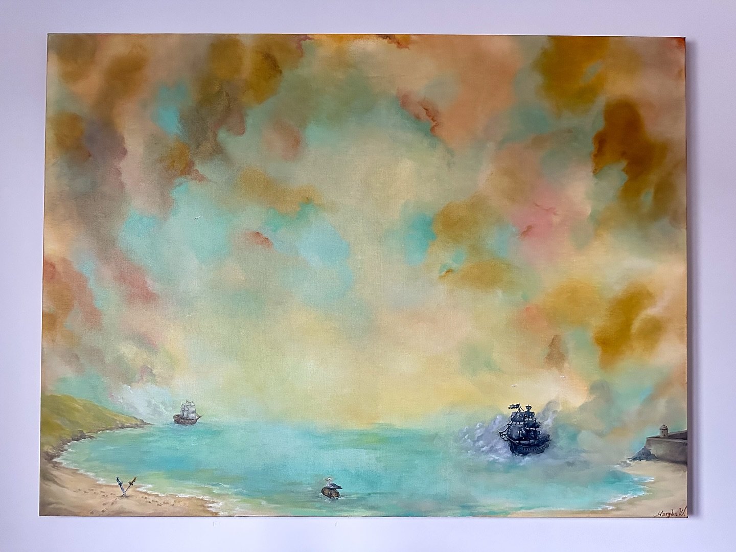 Sneak peak of this finished painting and all its tiny details ⚓️ 🏴&zwj;☠️ &hellip; I had so much fun working on this Pirates of the Caribbean inspired piece from start to finish, and it is finally coming to my website this Friday!✨ 
&lsquo;Of Salt &