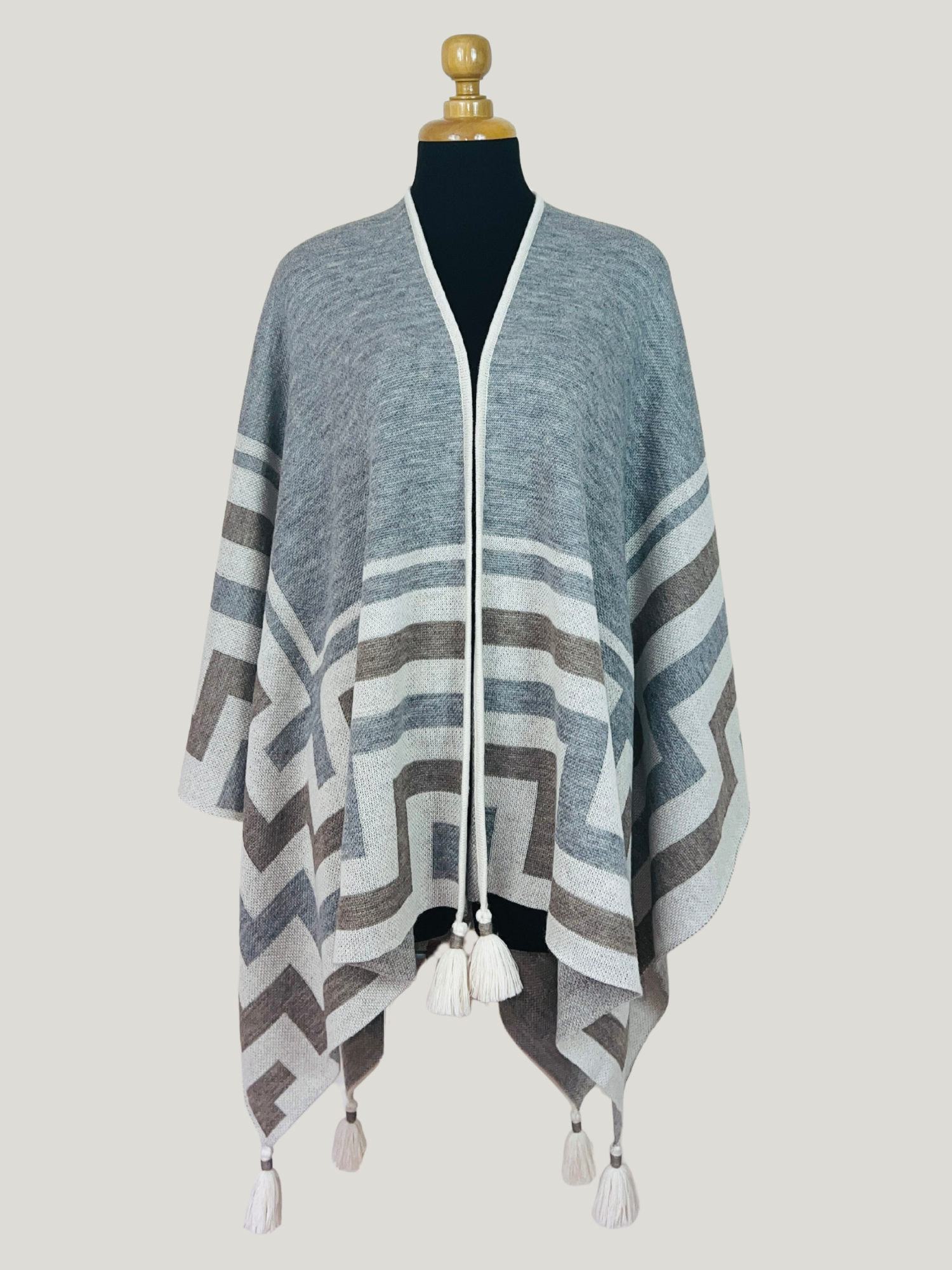 Andean Royal Shawl - Foundations - Light Grey, Taupe & Ivory