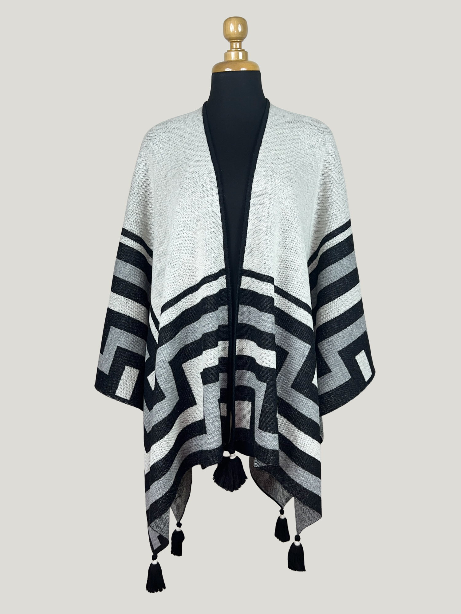 Andean Royal Shawl - Foundations - Ivory, Light Grey & Black