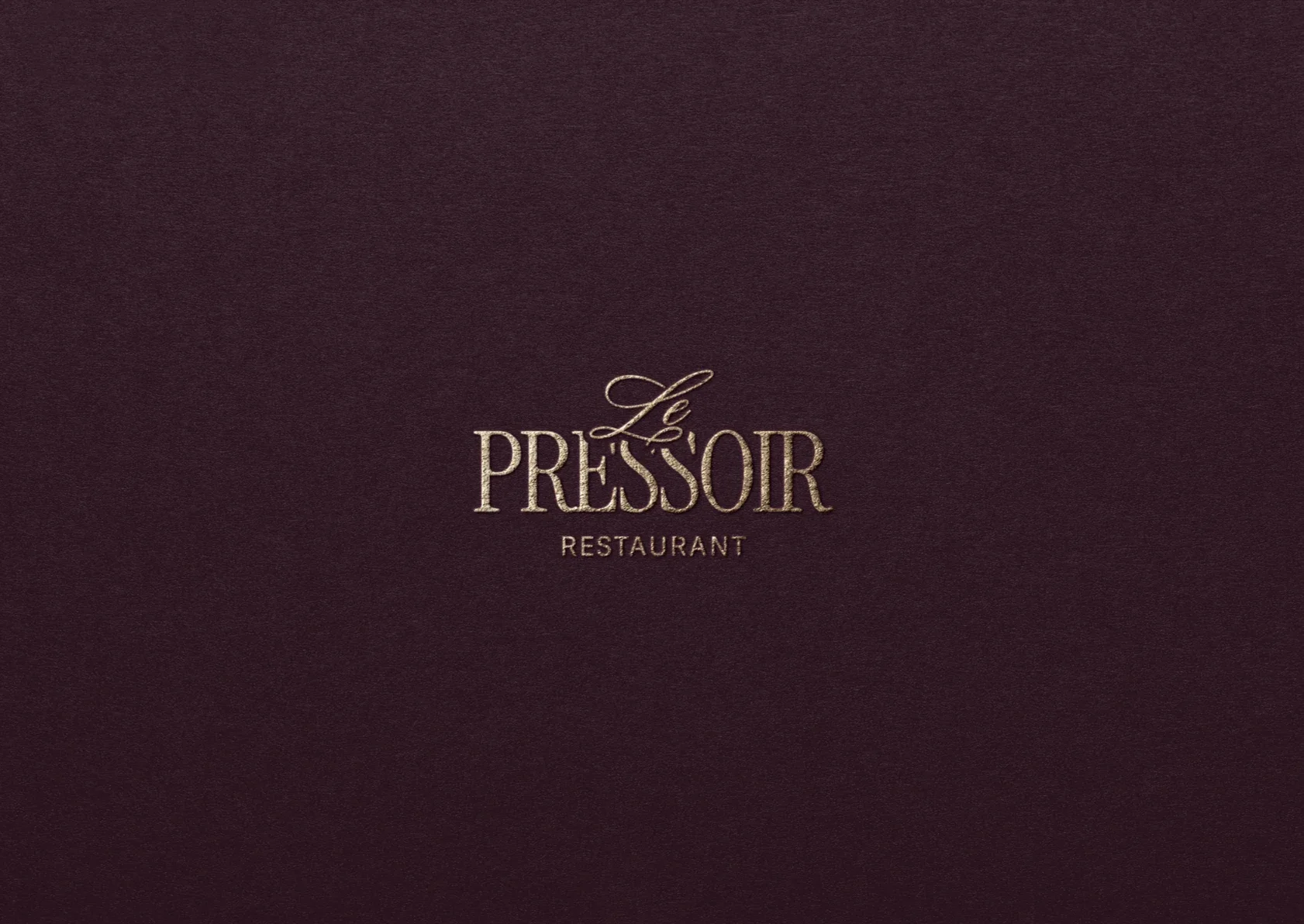 Carte ou menu de restaurant nommé "Le Pressior" avec un fond violet foncé.