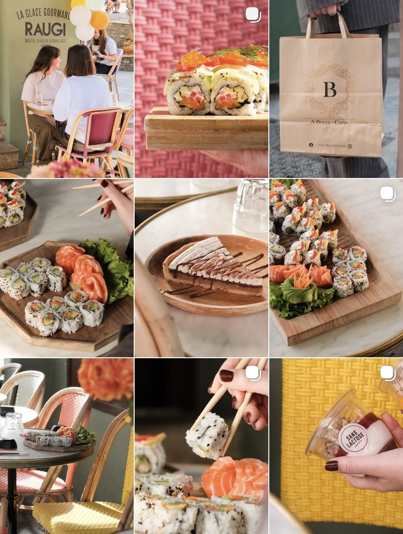 Création de feed instagram, stratégie de communication, shooting photo et video, pour la création de contenus, la gestion et le développement des réseaux sociaux d'un restaurant en Corse, par ZACE - Agence de communication digitale à Corte, en Corse.