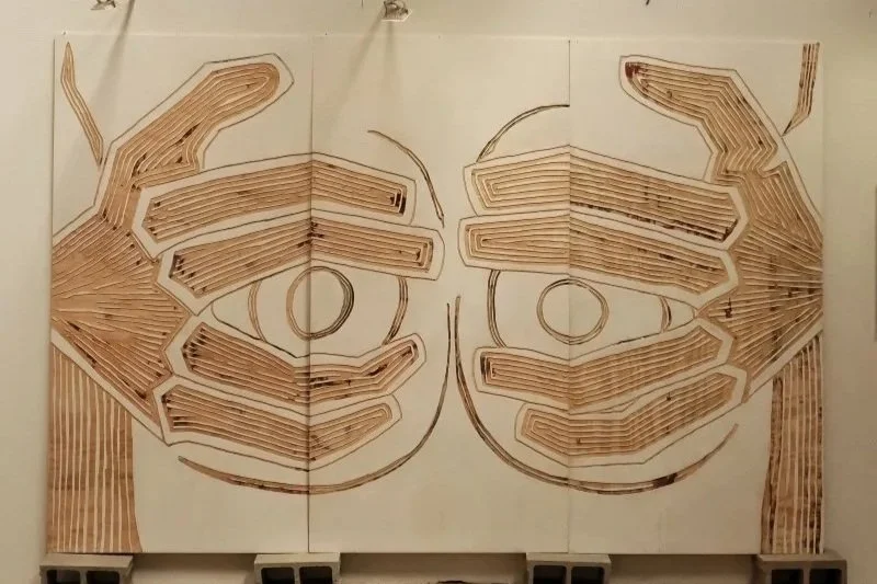 Peek a booB, 375 cm X 255 cm, Pine wood, screen printing inkt  