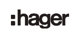 Logo de la société Hager en noir et blanc.