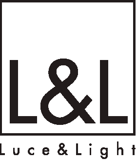 Logo noir et blanc avec les lettres L&L et la phrase "Luce & Light" en dessous.