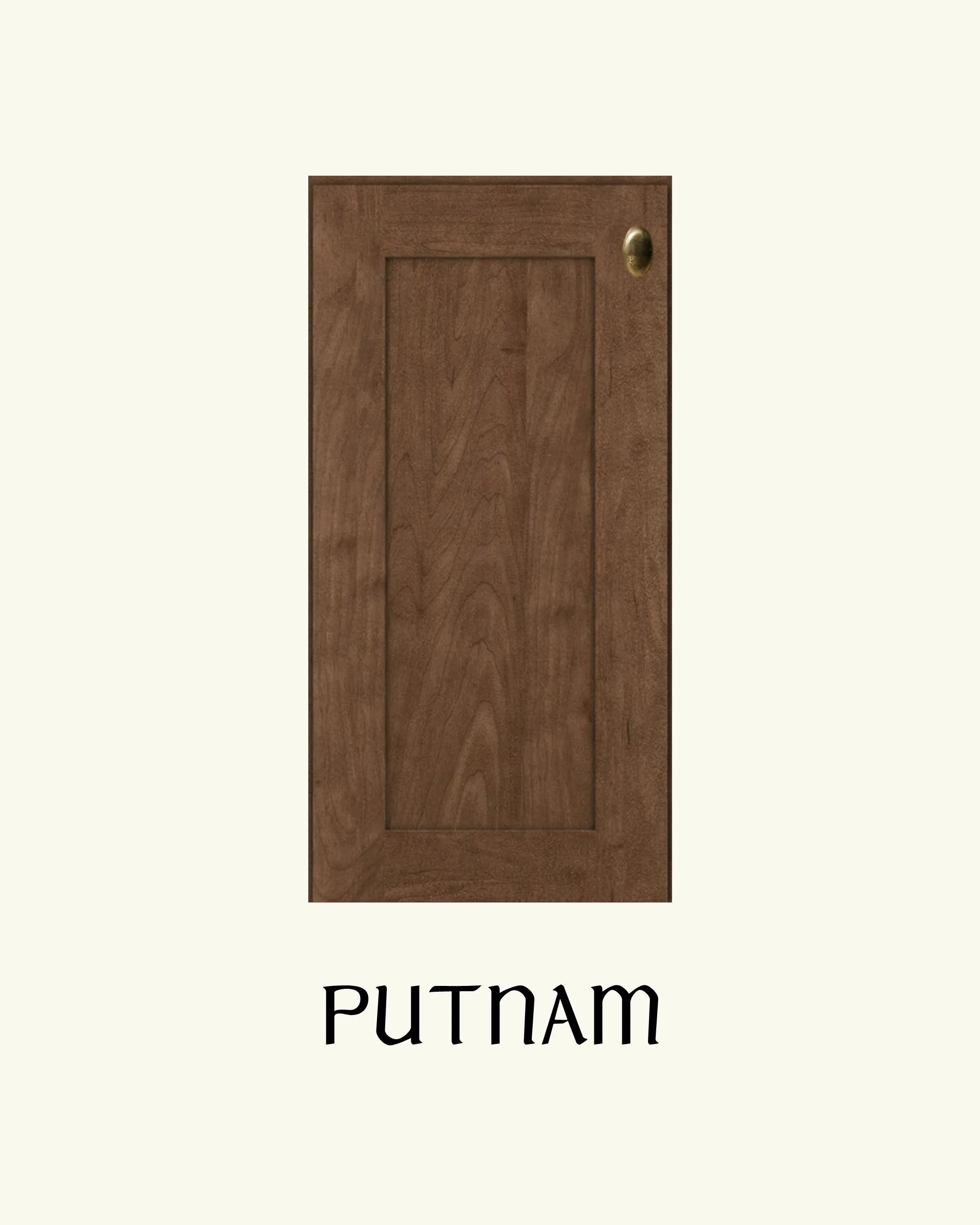 A wooden door with a brass doorknob and the word 'PUTNAM' written underneath.