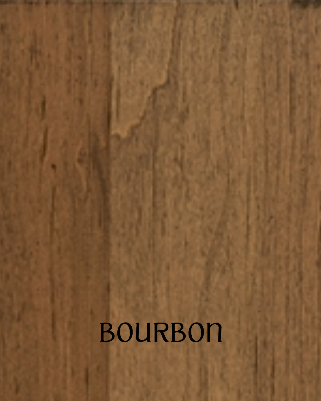 Close-up image of a wooden surface with a visible crack or defect, with the word 'BOURBON' written beneath it.
