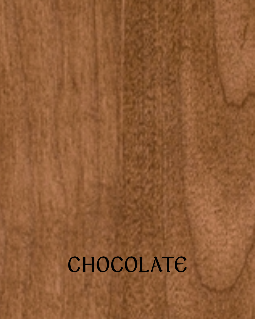 Close-up of a wooden surface with the word 'Chocolate' printed in black.
