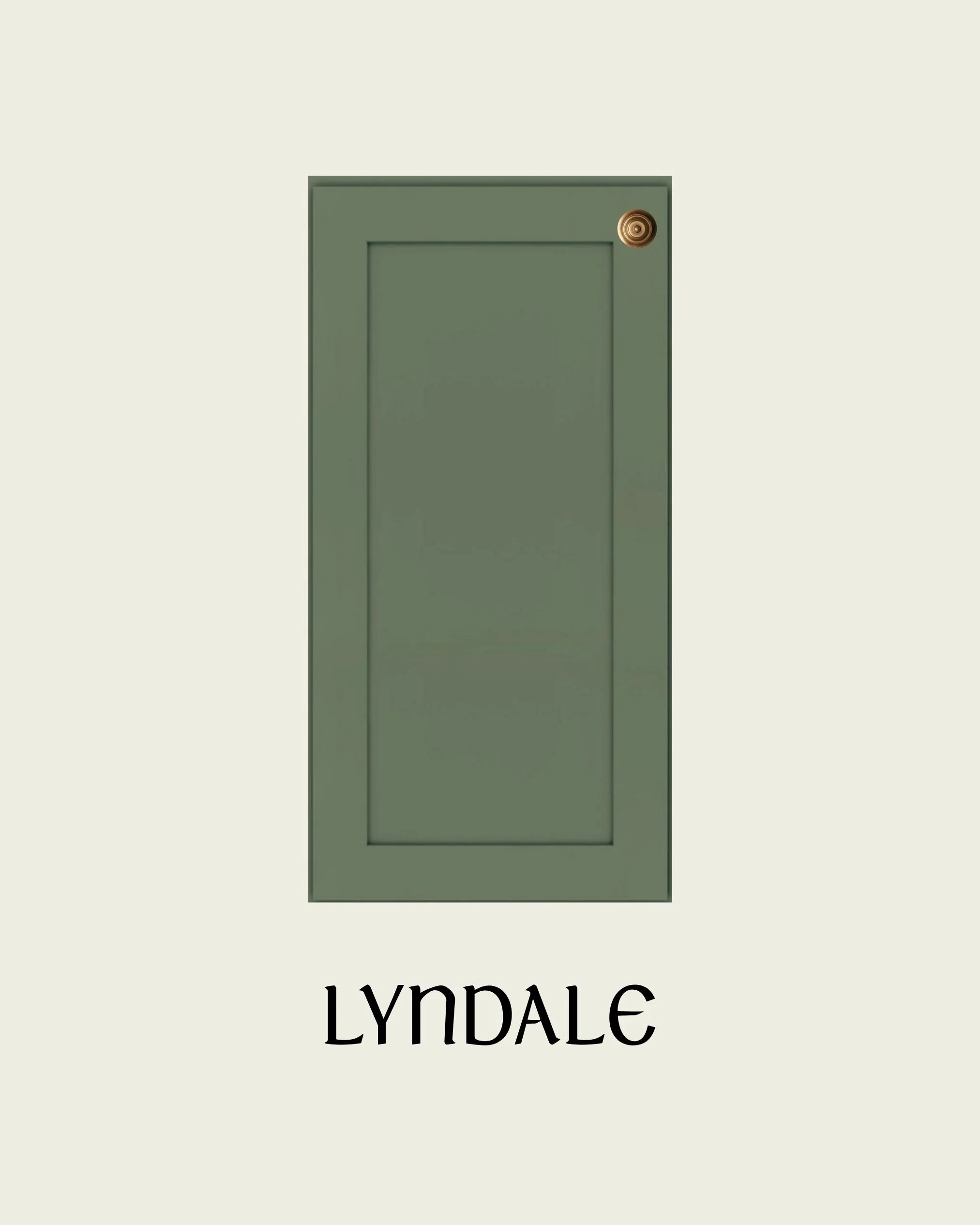 Green door with a brass doorknob and the word LYNDALVE written below.