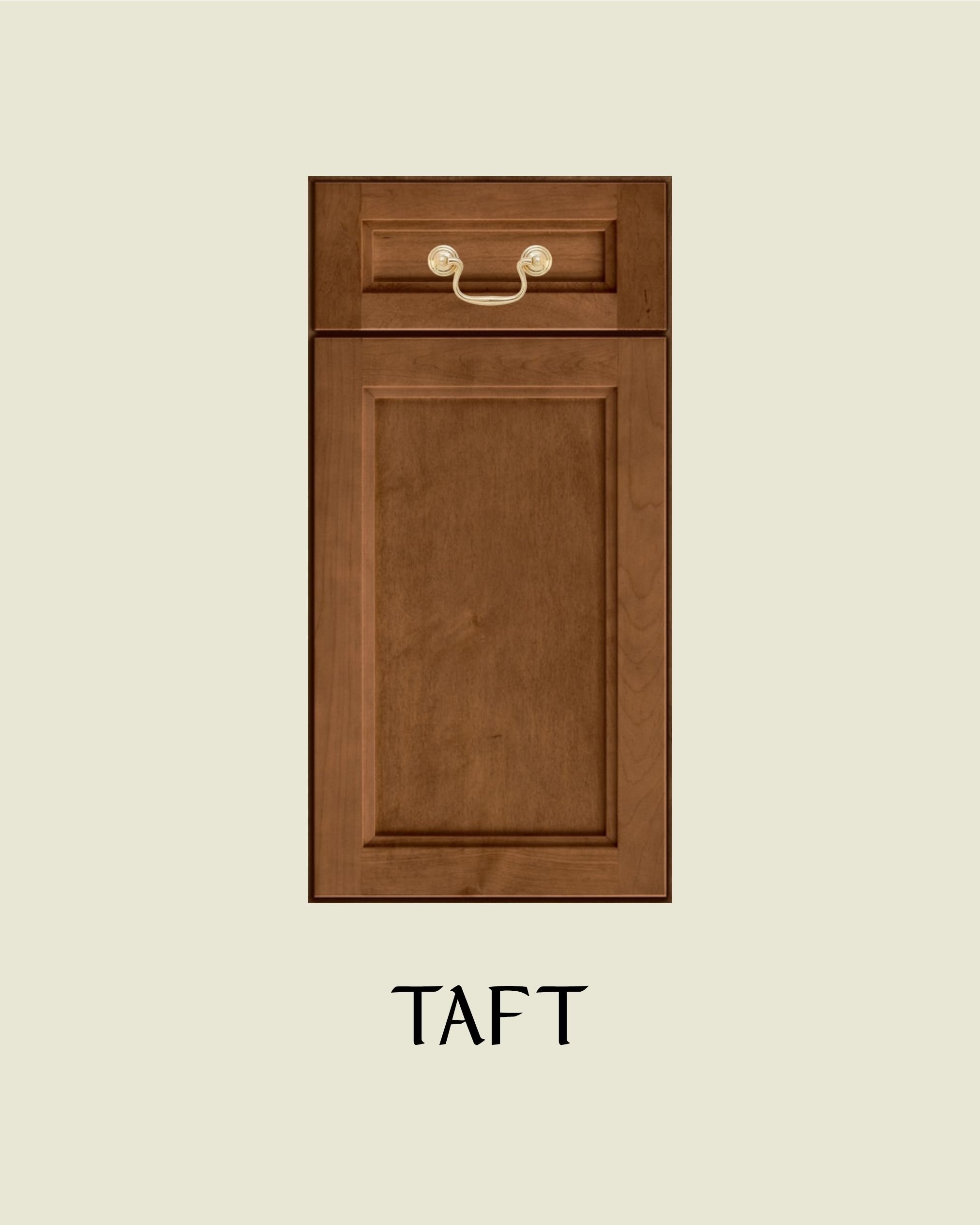 Wooden cabinet with a handle, labeled 'TAFT' underneath.