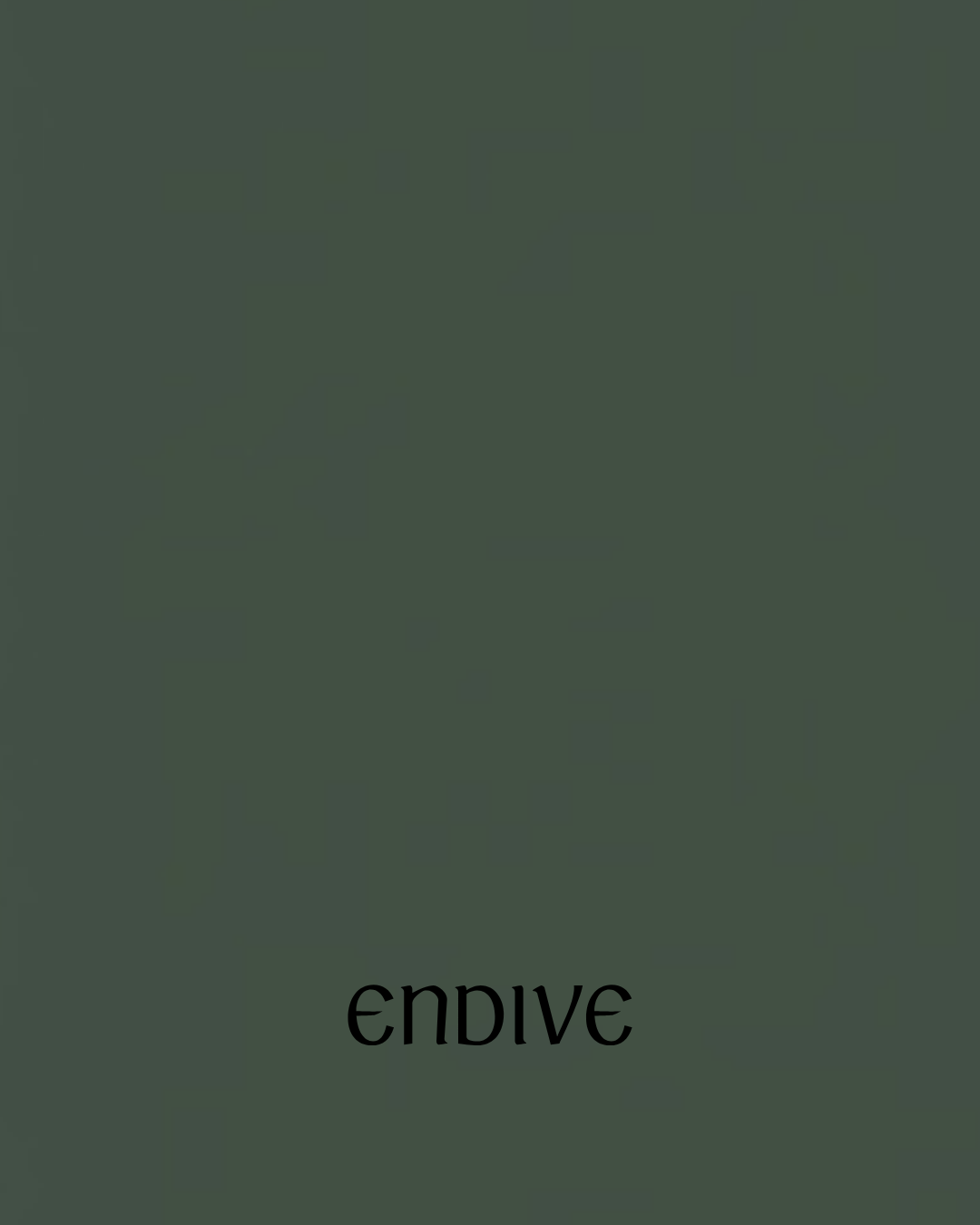 Dark green background with the word 'endive' written in black lowercase letters at the bottom center.