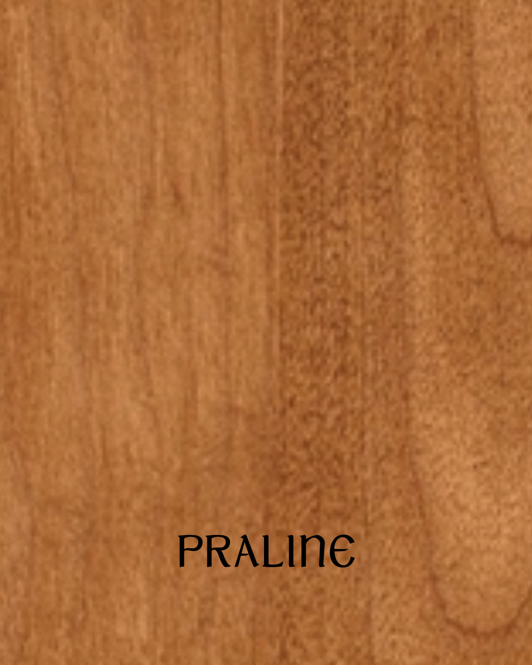 Close-up of a wooden surface with the word 'PRALINE' written in black text.