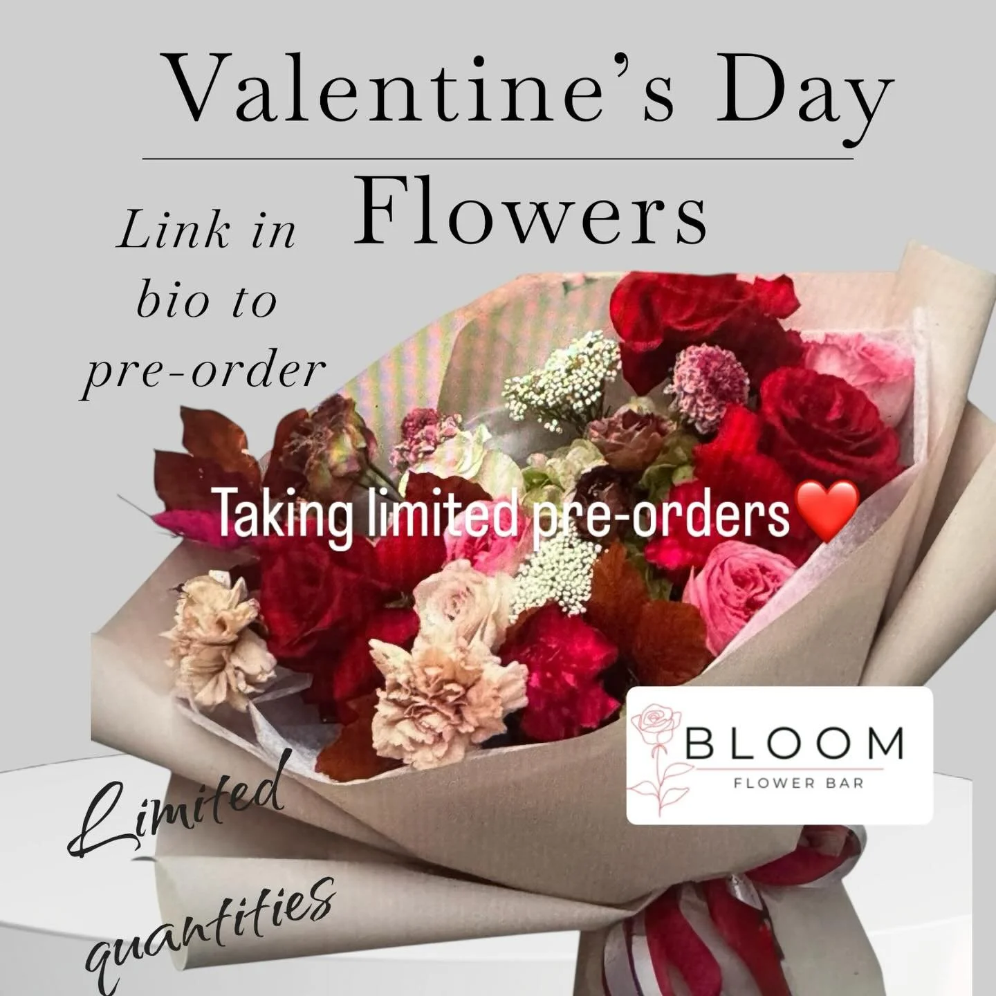 If you&rsquo;d love a stunning bouquet for your Valentine, please place your order on my website https://www.bloomflowerbar.net/ or via the link in my bio. I am only taking limited orders so, Girls&hellip;drop the hint by sending a link to your guy😘