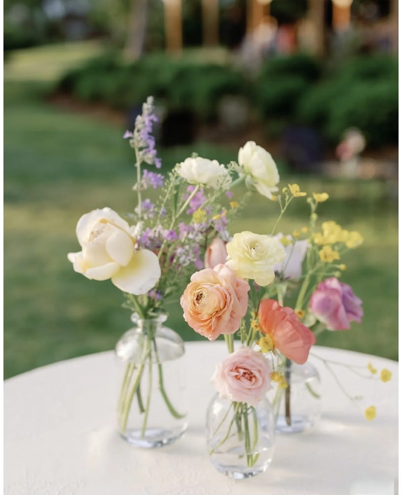 Bud vases styled on a table