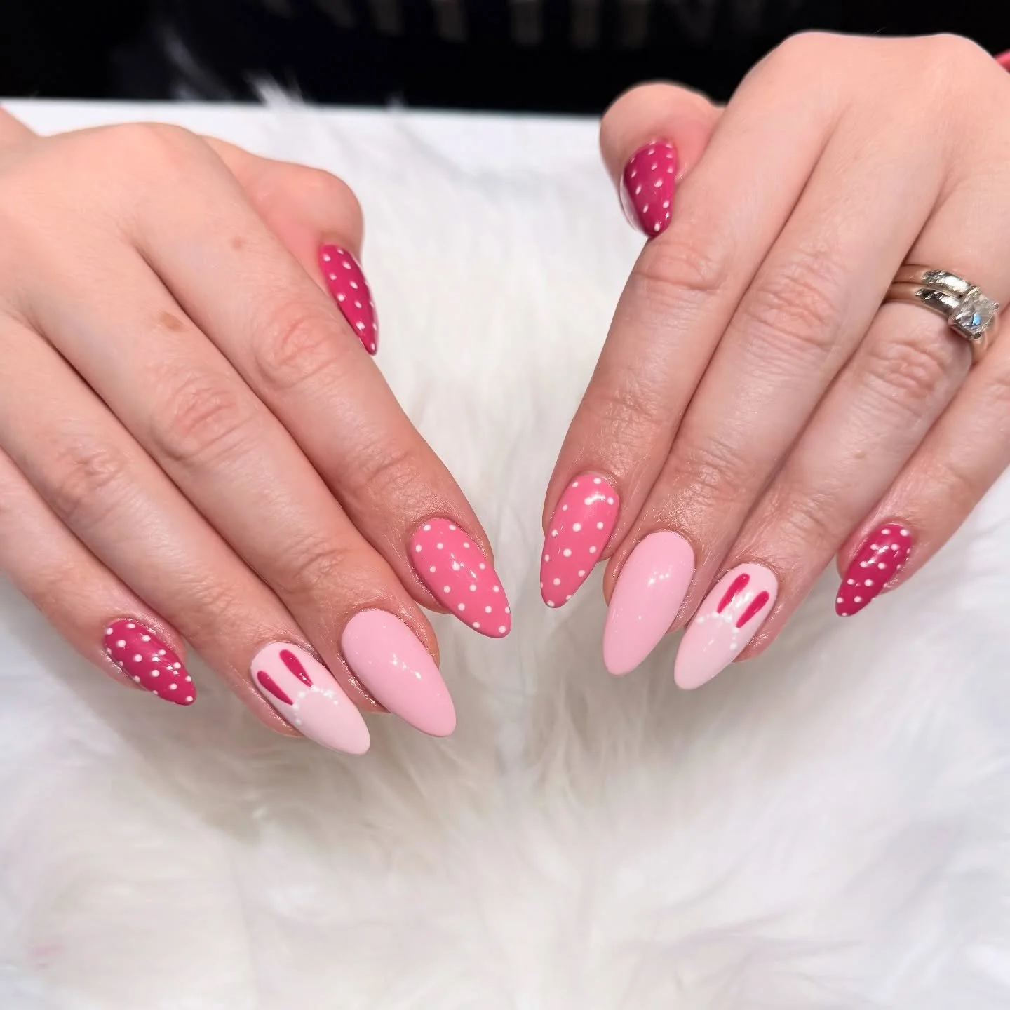 🐰 Sweet and playful pink mani &mdash; polka dots + cute bunny ears! 

 #bunnynails #nailsart 
#nailsalon #Bellagionailsparaleigh #nails 

 
BELLAGIO NAIL SPA
📍8845 Six Forks Rd
  Raleigh, NC 27615 
☎️ (984) 232-8718