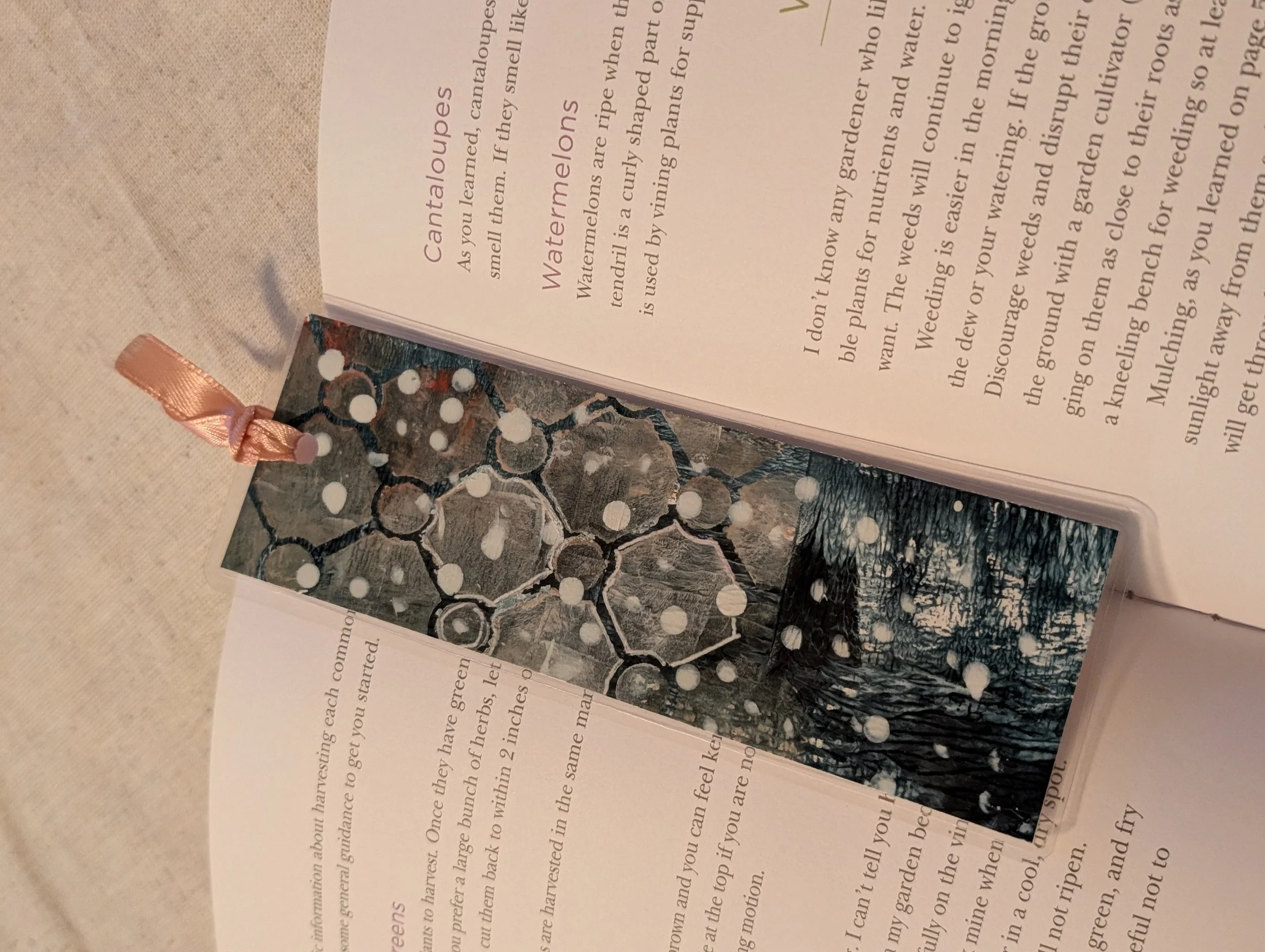 Artisan Hand-Painted, Laminated Bookmark with Ribbon