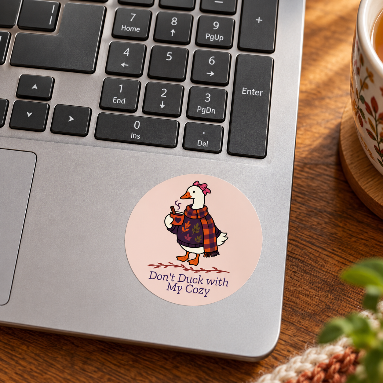 Cozy Duck Sticker on Silver Laptop.png