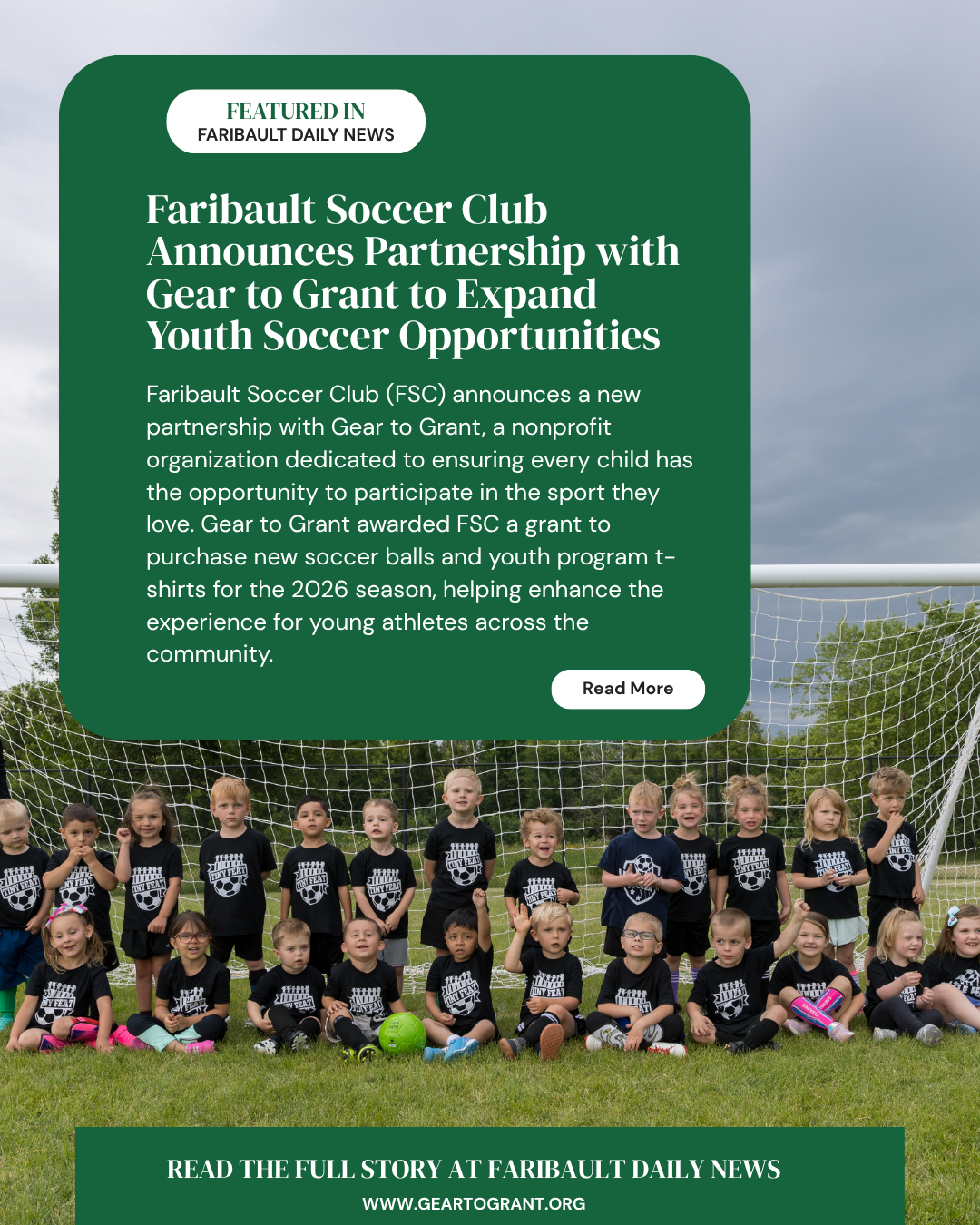 Gear to Grant Partners with Faribault Soccer Club to Help More Kids Play