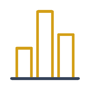 A gold bar chart with four vertical bars of different heights, outlined in black, on a dark background.