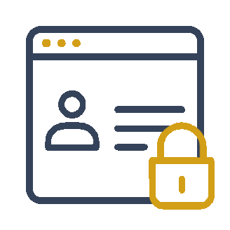 A computer screen displaying a user profile icon, text lines, and a padlock symbol indicating security or privacy.