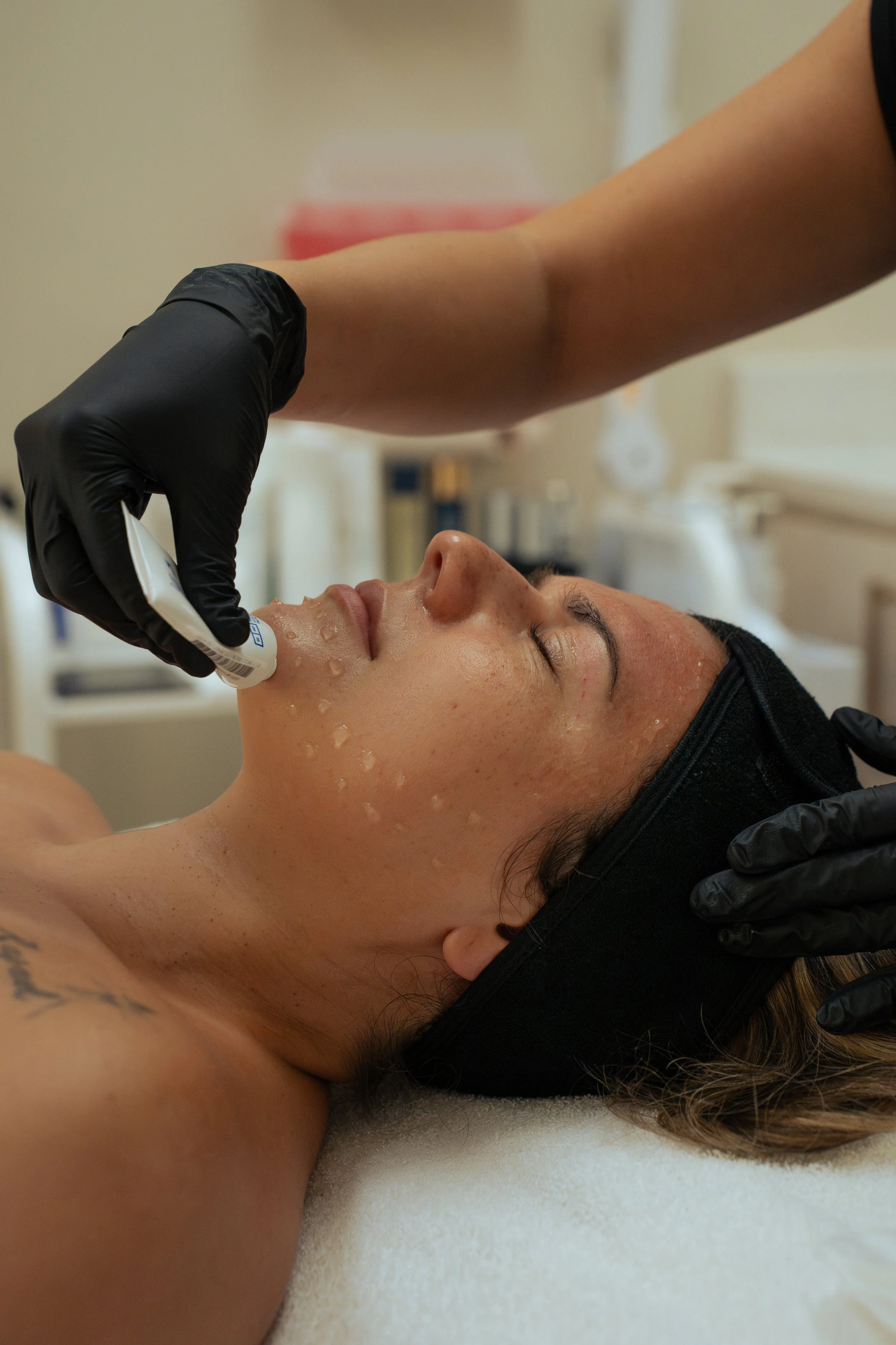Close-up skincare treatment photographed for an aesthetician branding session in Sarasota, Florida.