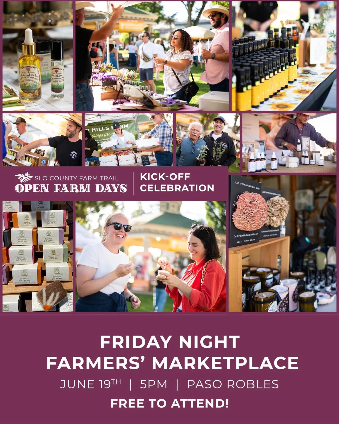 We&rsquo;re kicking off this year&rsquo;s Open Farm Days celebration with our FRIDAY NIGHT FARMERS&rsquo; MARKETPLACE June 19th 5pm &ndash; open to all and FREE to attend! 🤠🧡🙌

Join us at Downtown City Park in Paso Robles for an evening farmers&rs