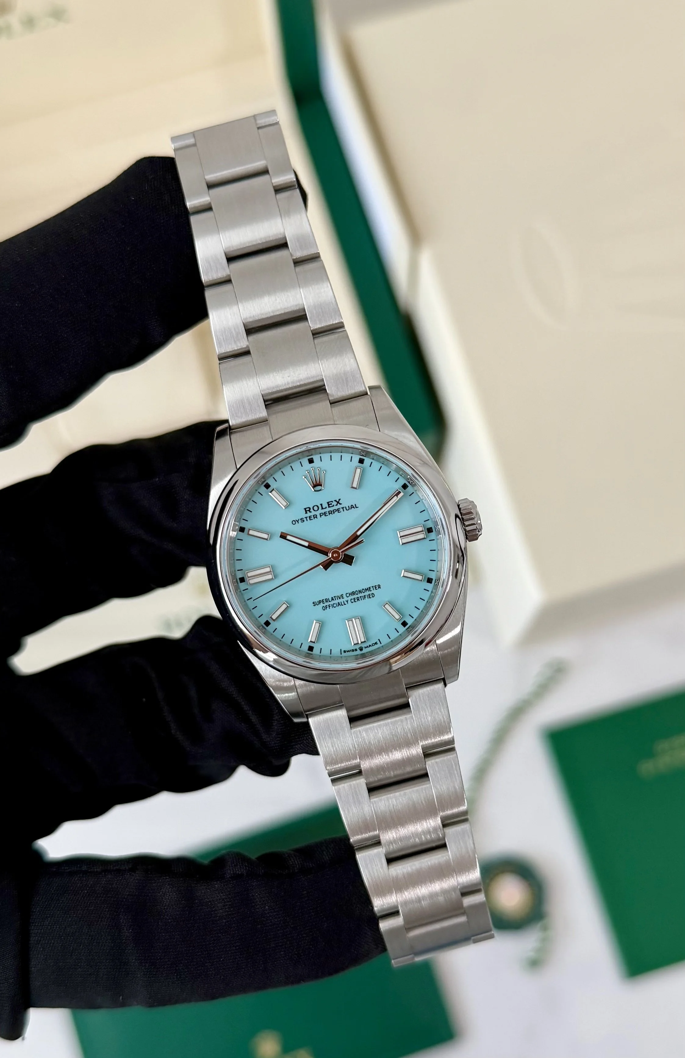 Rolex Oyster Perpetual 126000 Tiffany/Turquoise Blue Dial 2022 36mm Mint