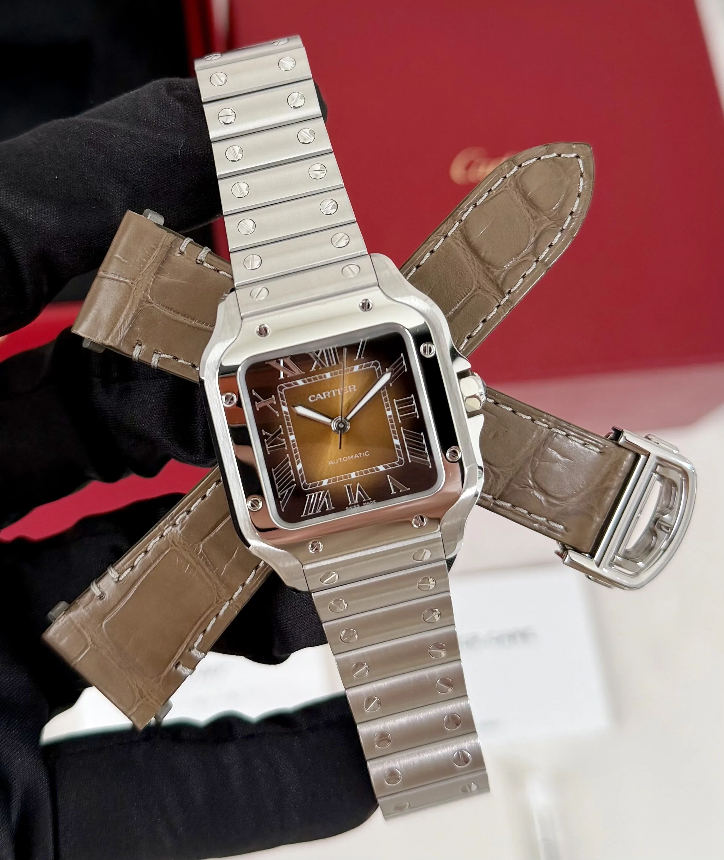 Cartier Santos De Cartier Brown Dial Unworn Medium WSSA0065 Complete Set 2026