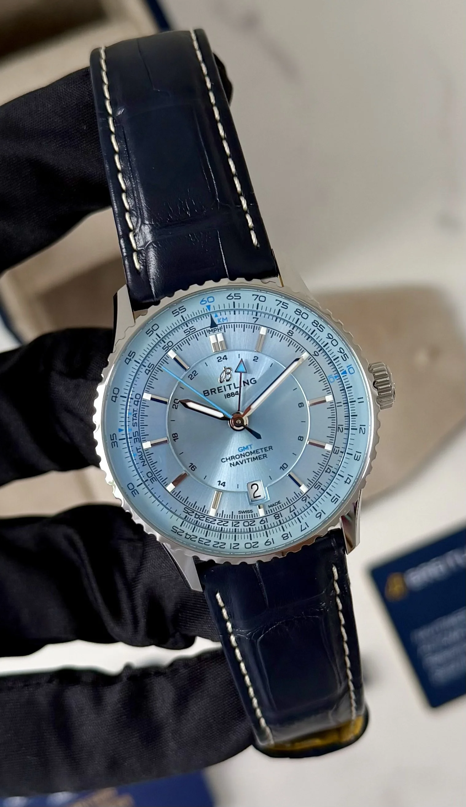 Breitling Navitimer Automatic GMT 41mm Ice Blue Dial Blue Strap A32310171C1P1