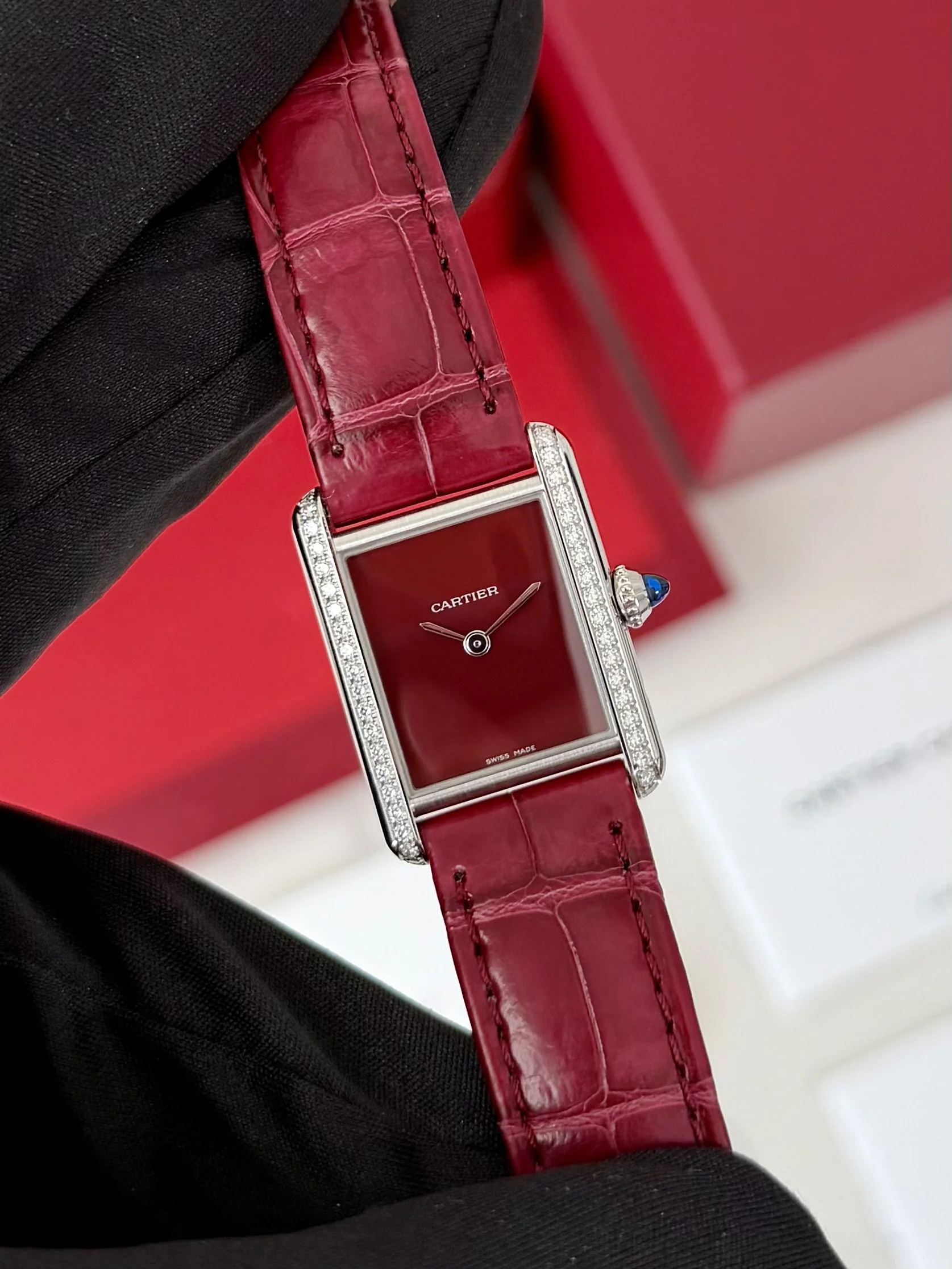 Cartier Tank Must Small Steel 22x27mm Red Dial Factory Diamonds W4TA0022 2023