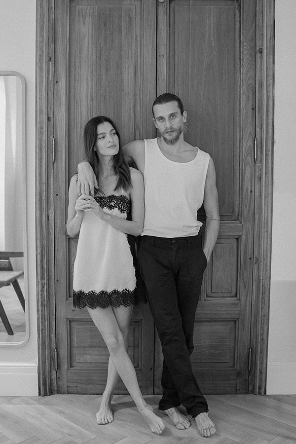 Bridal couple spends their morning in a hotel room in Barcelona