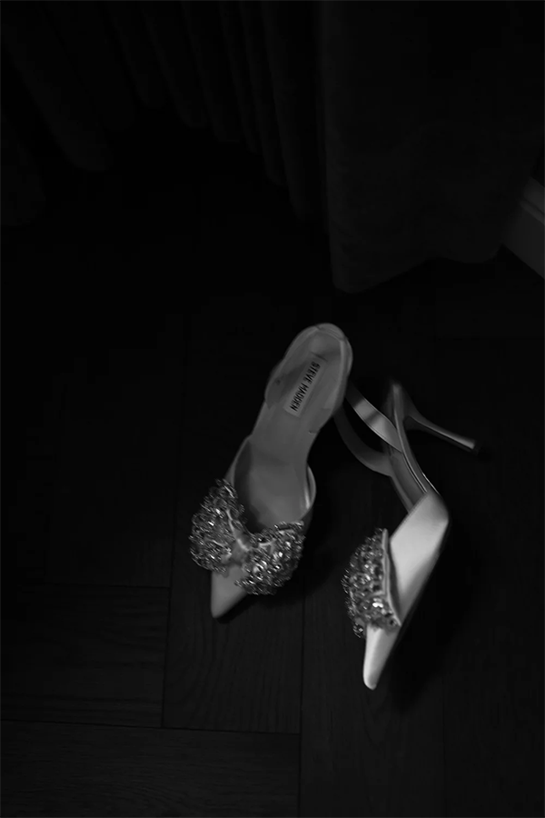 Detail shot of wedding shoes from Steve Madden.