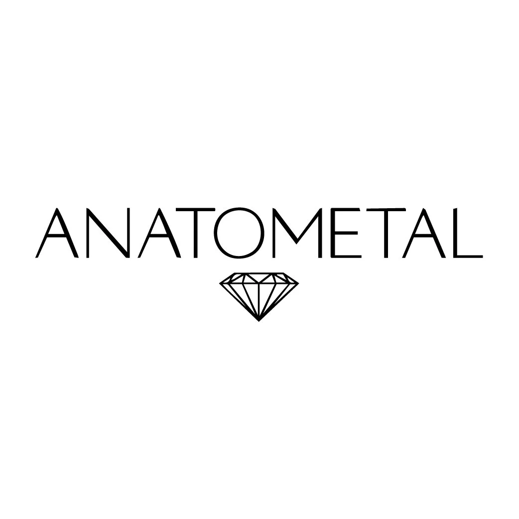 The image features the word "ANATOMETAL" in large, black, capital letters with a geometric diamond shape below it on a white background.